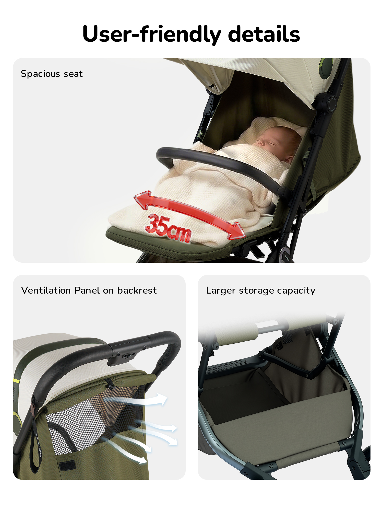 Whizbebe Huizhi baby stroller is shock-absorbing, can sit and lie down, lightweight folding stroller for newborns aged 0-3 years old, a baby stroller